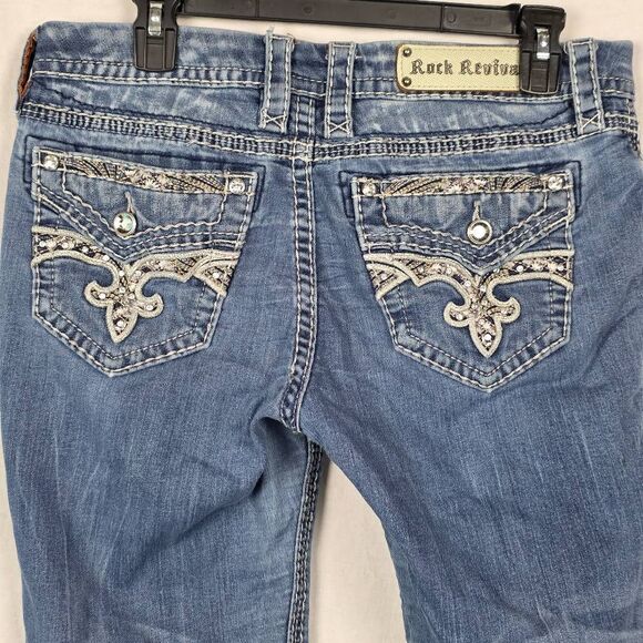 Rock Revival Cleer Easy Crop Jeans 30 Embellished Pockets - Picture 7 of 15